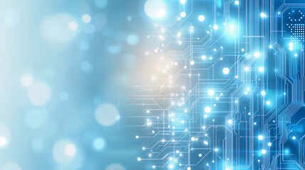 Digital Technology Abstract Background with Circuit Board Pattern and Bokeh Lights - Futuristic Tech Concept