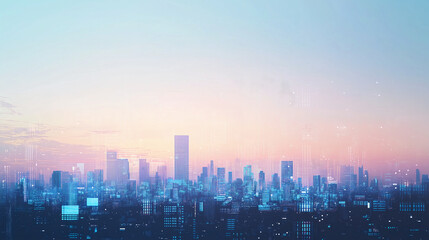 Futuristic Smart City Skyline at Dawn with Digital Technology and Modern Skyscrapers