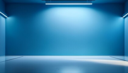 universal minimalistic blue background for presentation a light blue wall in the interior with beautiful built in lighting and a smooth floor