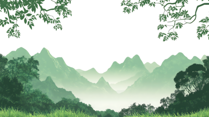 landscape with trees mountains isolated vector  illustration on white background.PNG