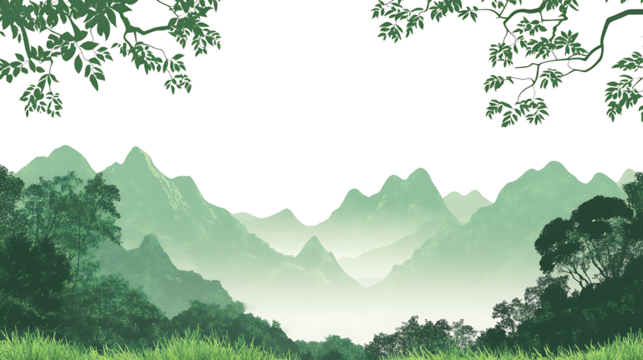 landscape with trees mountains isolated vector  illustration on white background.PNG