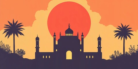 Charming Islamic Mosque: Pastel Flat Design for Ramadan Decor