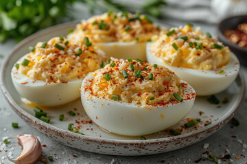 Boiled eggs stuffed with yolk, cheese, .. 