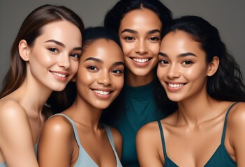 Fototapeta premium Women's Portrait of Beauty and Diversity. Women of diverse and multiple ethnicities are represented in a single image. 