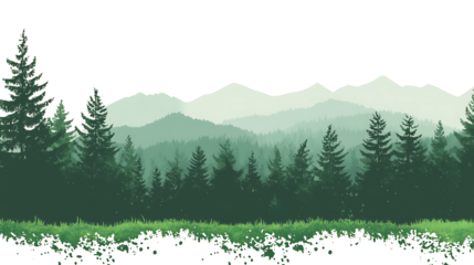 landscape with trees mountains isolated vector  illustration on white background.PNG