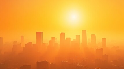Urban Skyline Under Smog and Sunlight