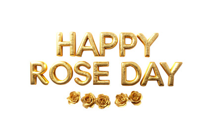 Fototapeta premium Happy rose day golden text isolated on white background as transparent. PNG.AI GENERATED