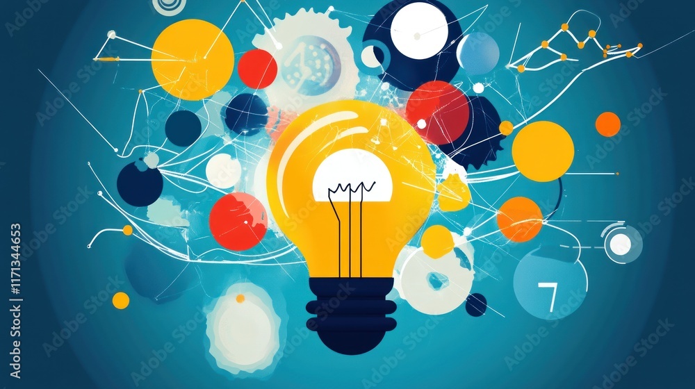 Aufkleber a light bulb surrounded by colorful abstract shapes, representing creativity and innovation.