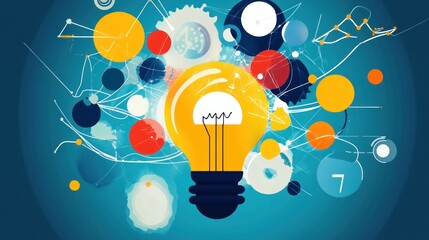 A light bulb surrounded by colorful abstract shapes, representing creativity and innovation.