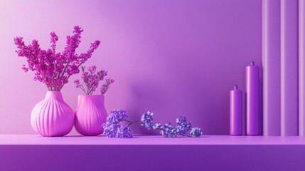 A vibrant purple studio table provides a striking backdrop for product displays and content design, offering ample copy space and serving as an eye-catching banner for online product advertising