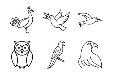 Set of a bird icons Line Art  Black and White bird icons vector