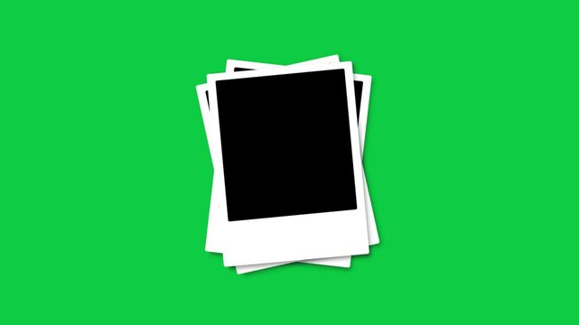 A pile of Polaroid photo frames animation video and isolated on green screen