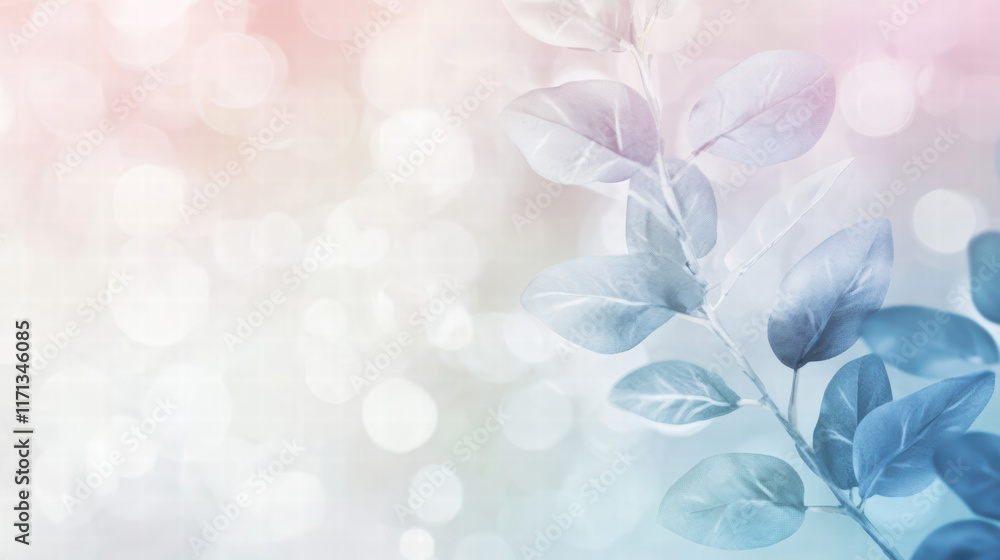 Poster soft focus leaves create serene and inviting atmosphere, perfect for text overlay. gentle pastel col