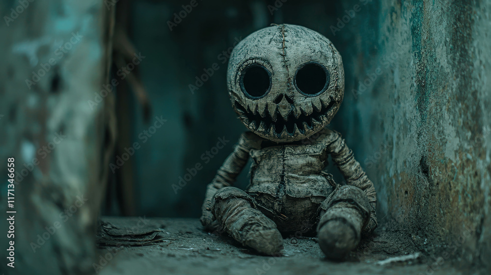 Poster sinister twisted puppet with elaborate design in dark atmosphere