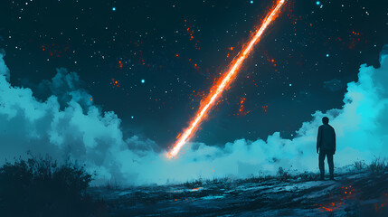 Fototapeta premium Distant quasar emitting powerful beams across the universe. Twilit. Illustration