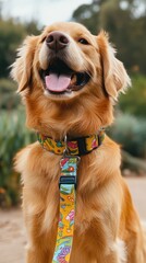 Durable leash made of eco-friendly materials, shown with a happy dog in a vibrant park setting, highlighting sustainability and practicality