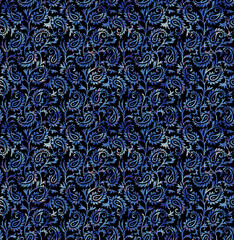 Abstract seamless  paisley fabric effect bunch pattern black background design