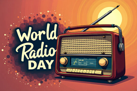 Poster with Retro Radio for World Radio Day Celebrations