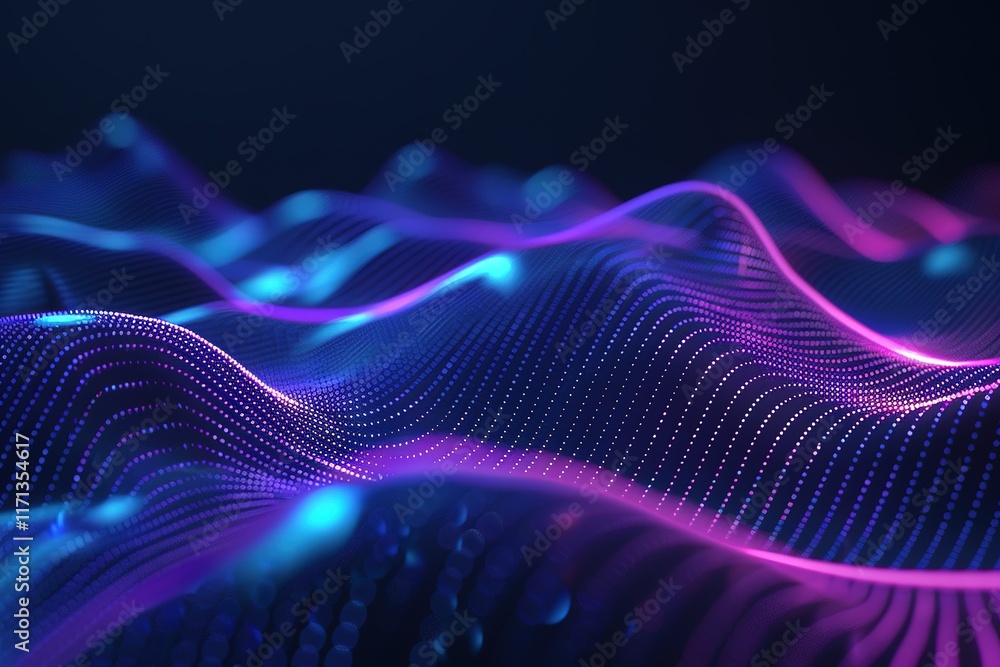 Fototapete artificial intelligence and deep learning concept of neural networks. wave equalizer. blue and purpl