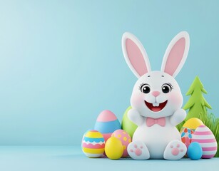 Fototapeta premium Adorable Easter Bunny in a Spring Meadow Surrounded by Easter Eggs
