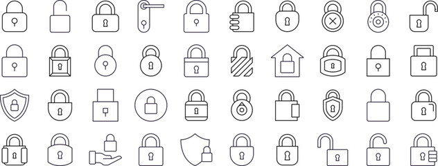  Door and Padlock Modern Outline Style Icons for Design, Cards, Apps, Social Networks