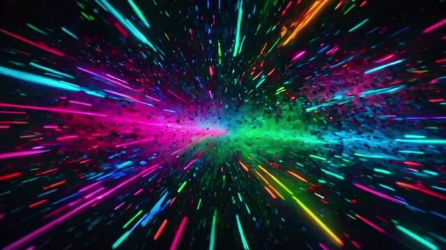 vibrant colors like neon greens, pinks, and blues that scatter and morph across the screen with a stuttering effect, as though the signal is being scrambled, 4k High-Quality background animation video