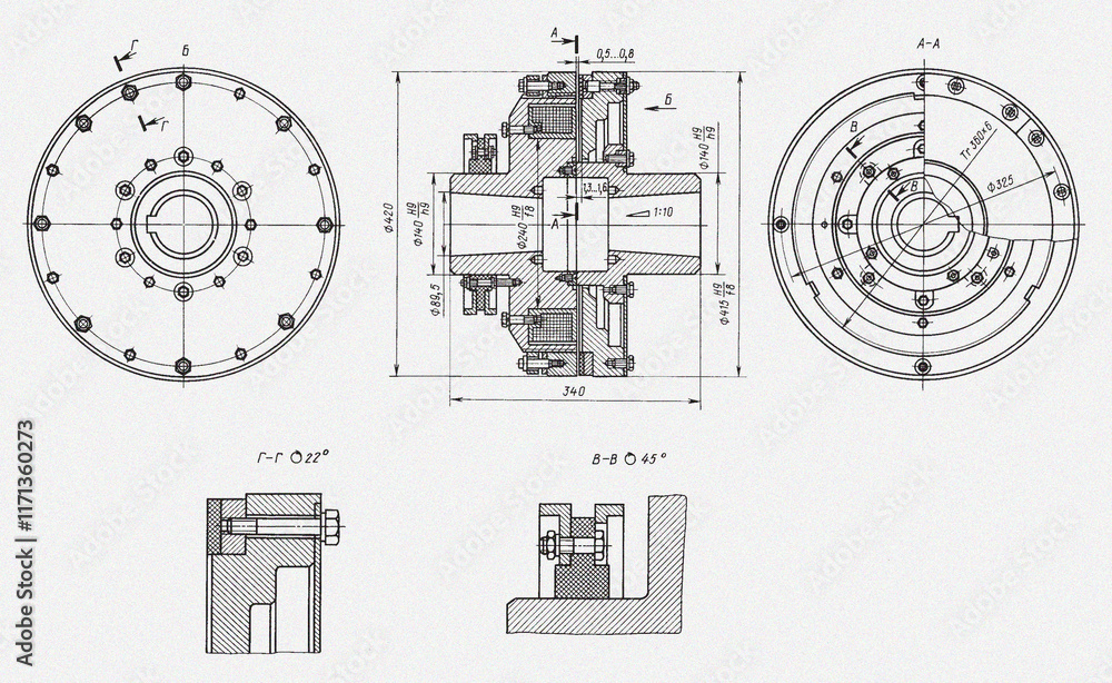 Poster electromagnetic coupling with anchor. scheme of machine part. engineering automotive mechanical draw
