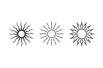 Set of a Sun Line Art Rose Black and White Sun icon vector