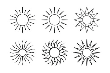 Set of a Sun Line Art Rose Black and White Sun icon vector