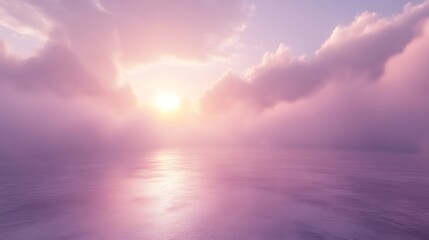 Serene pastel sunset over calm ocean.