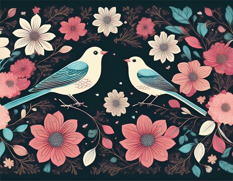 background with birds and flowers