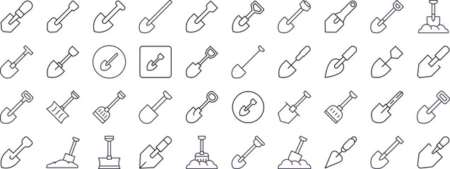 Shovel Line Icon Collection. Outline Signs for Graphic and Web Design, Apps, Adverts, Various Cards