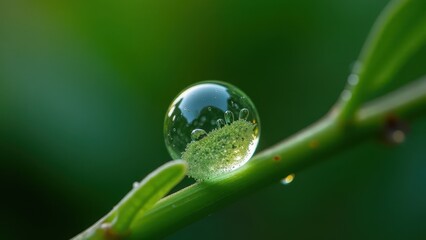 Close-Up of Dewdrop on Blade of Grass in Lush Green Environment


