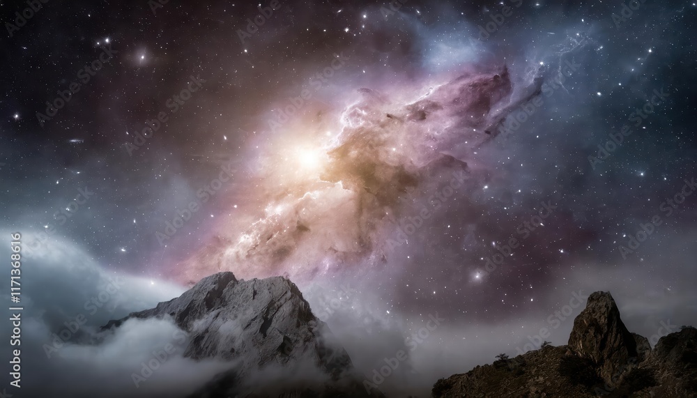 Poster stunning cosmic view space nebula and galaxy a breathtaking display of interstellar colors and celes