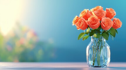 Valentine's bouquet of glowing roses in crystal vase enchanting nature scene romantic atmosphere