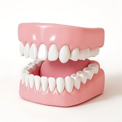 Side View of a Cute 3D Dental Anatomy Toy with Soft Pink Gum and White Teeth on an Empty White Background