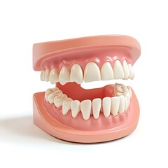 Obraz premium Cute 3D Dental Anatomy Toy with Pink Gum and White Teeth on Empty White Background