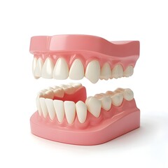 Obraz premium Detailed 3D Dental Anatomy Model with Soft Pink Gums and White Teeth on White Background