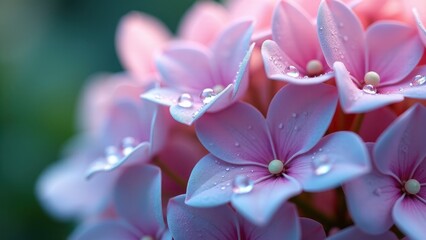 Fototapeta premium Close-Up of Dew-Covered Pink Flowers in Gentle Morning Light