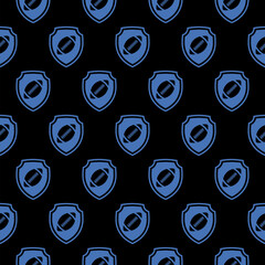 American Football ball and shield icon seamless pattern isolated on black background