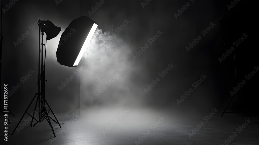 Poster abstract background featuring dramatic lighting and smoke creating a moody atmosphere in a dark stud