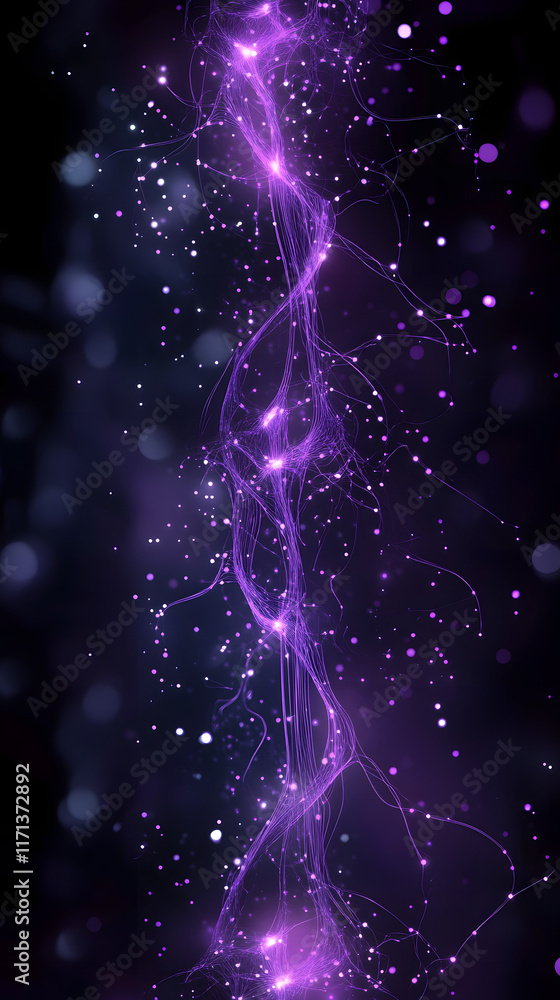 Poster an abstract background featuring glowing purple lines and particles creates a surreal and mystical a