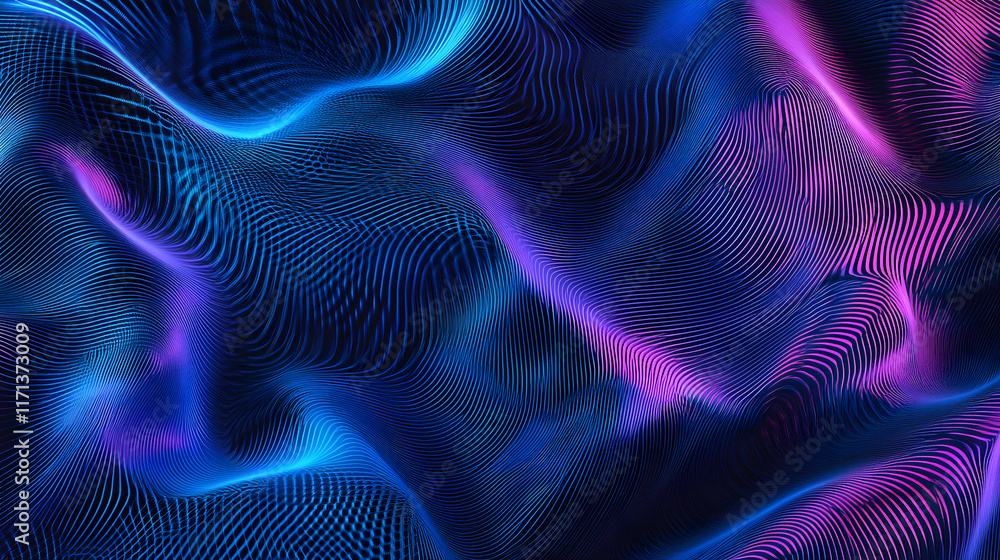 Poster abstract background featuring glowing blue waves with soft pink highlights creating a vibrant, dynam
