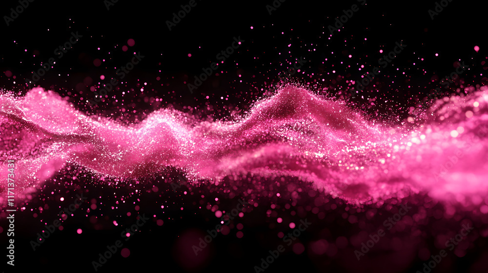 Poster abstract background featuring glowing particles of pink shimmering light, creating a dreamy and vibr