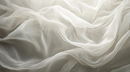 Obraz premium Whispers of silk chiffon draping gracefully over a couture gown, evoking a sense of ethereal beauty. Abstract textures flowing white cloth background