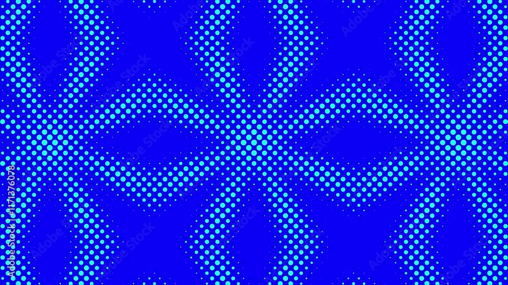 Poster abstract glowing blue color halftone motion background. moving dots seamless loop. abstract animated