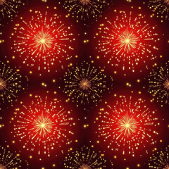 Naklejka premium Red & Gold Fireworks Seamless Pattern - Luxury/Glamour: The gold an.