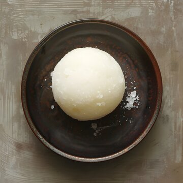 Delicate Rasagulla Dessert on Rustic Ceramic Plate with Minimal Background