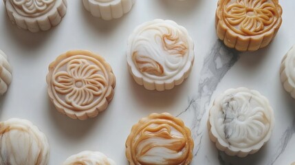 Elegant Mooncakes with Marble-Like Crust Designs