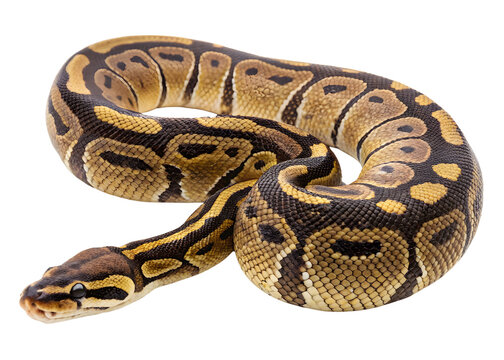 close up of a Ball Python snake on white